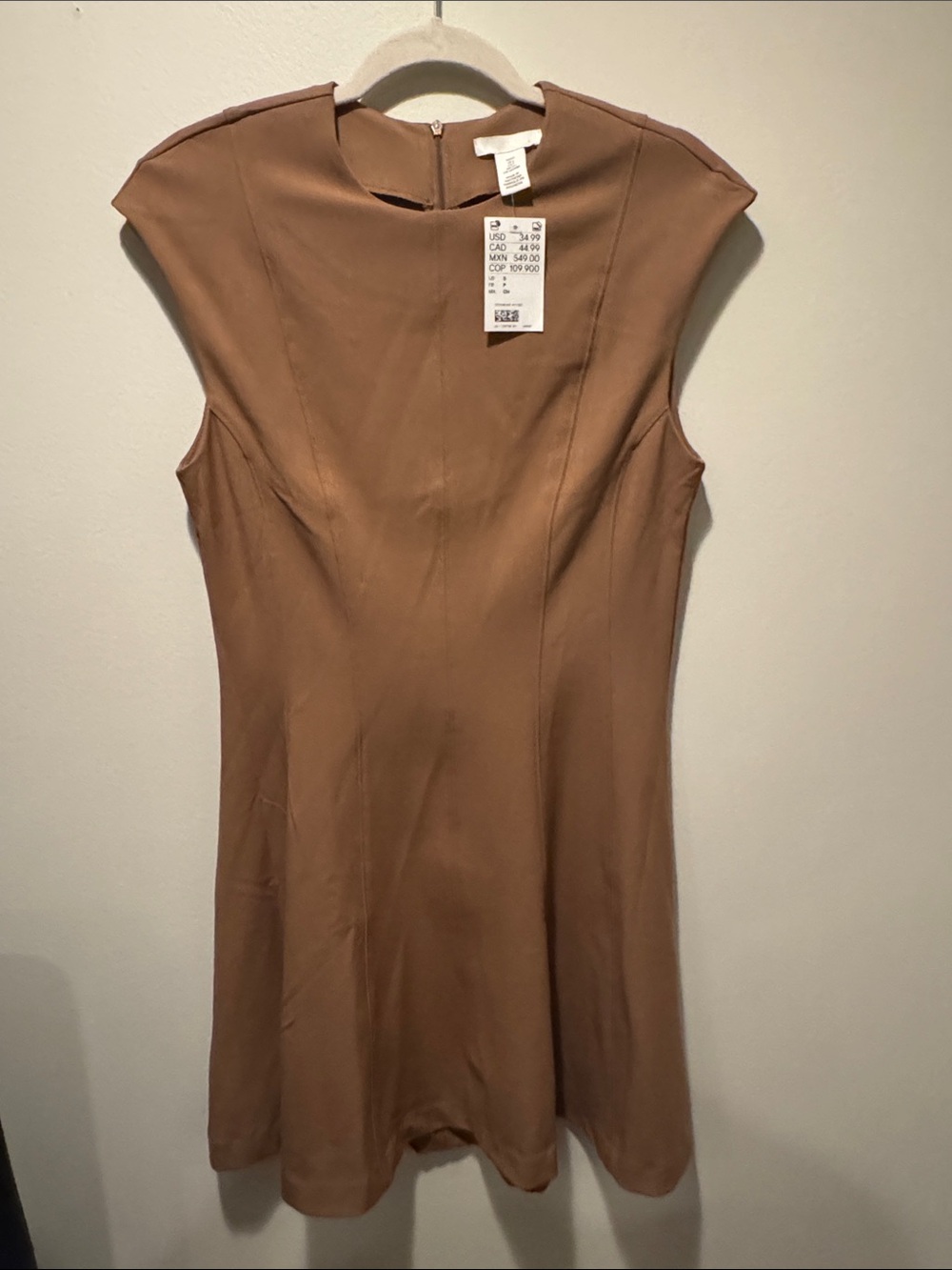 H&M Brown Cap-Sleeve Mini Sheath Dress
